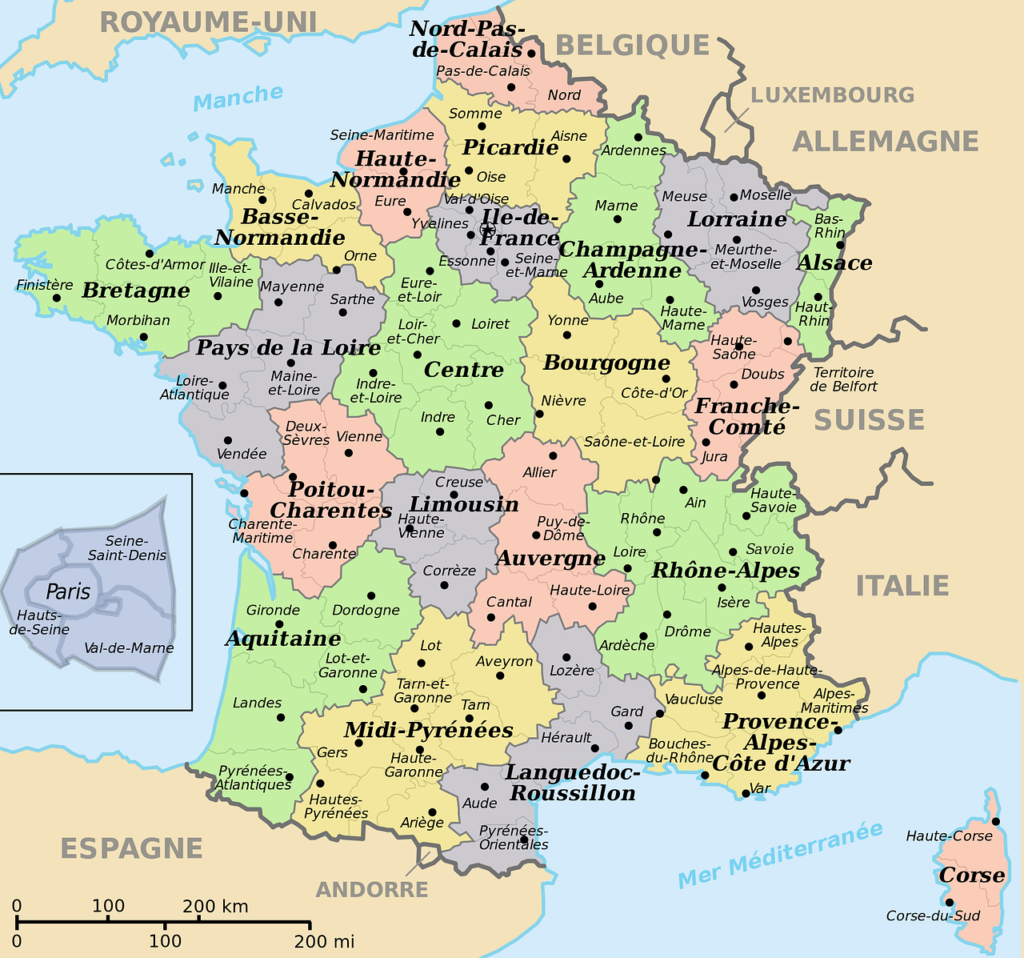 france map, translated into french.