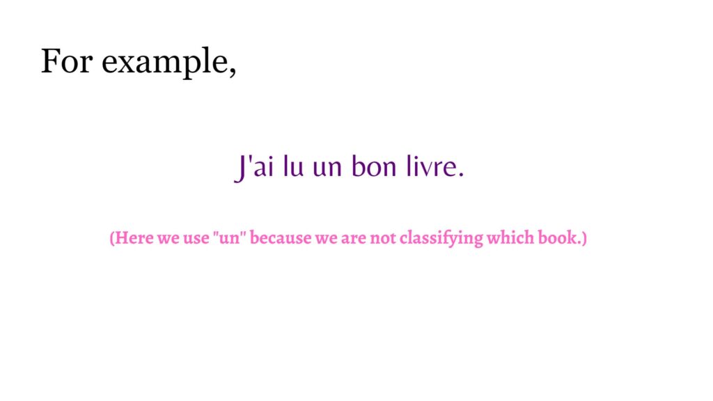example of indefinite articles in french
